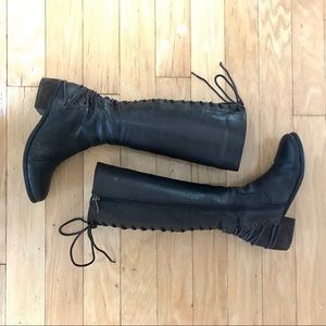Dark Brown Leather Lace Up Tall Boots